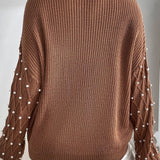 Pearl Detail Round Neck Long Sleeve Sweater
