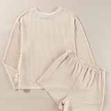 Round Neck Long Sleeve Top and Shorts Set