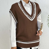 Pearl Trim Contrast V-Neck Sweater Vest