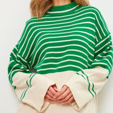 Striped Mock Neck Long Sleeve Sweater