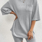 Ribbed Round Neck Top and Shorts Set