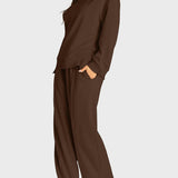 Round Neck Long Sleeve Top and Slit Pants Set