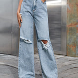 Distressed Wide Leg Jeans with Pockets