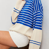 Striped Mock Neck Long Sleeve Sweater