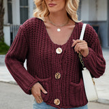 Round Neck Button Up Cardigan with Pockets