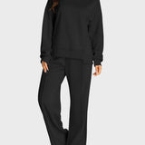 Round Neck Long Sleeve Top and Slit Pants Set