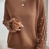 Pearl Detail Round Neck Long Sleeve Sweater