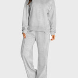 Round Neck Long Sleeve Top and Slit Pants Set