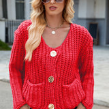 Round Neck Button Up Cardigan with Pockets