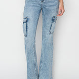 RISEN Full Size High Rise Cargo Flare Jeans
