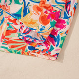 Printed Notched Long Sleeve Blouse