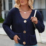 Round Neck Button Up Cardigan with Pockets