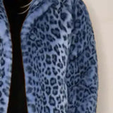 Full Size Leopard Furry Collared Neck Long Sleeve Coat