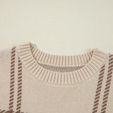 Plaid Round Neck Dropped Shoulder Sweater
