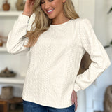 Textured Round Neck Long Sleeve Sweatshirt