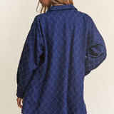 J.NNA Rhombus Stitched Button Up Denim Shacket