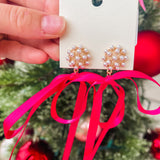 Christmas Bow Earrings - Hot Pink