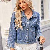 Pearl Trim Long Sleeve Denim Jacket