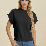 Double Take Full Size Mock Neck Short Sleeve Sweater