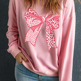 Bow Graphic Round Neck Long Sleeve Sweatshirt