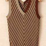 Striped Contrast V-Neck Sweater Vest