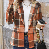 Perfee Plaid Button Down Lapel Collar Blazer