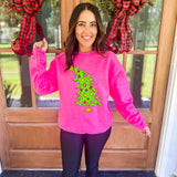 Who Christmas Tree Sweatshirt- Neon Pink