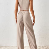 Ribbed Round Neck Tank and Pants Sweater Set