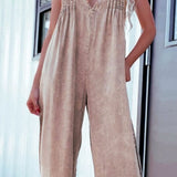 V-Neck Wide Leg Denim Jumpsuit
