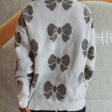 Bow Round Neck Dropped Shoulder Sweater