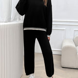 Round Neck Dropped Shoulder Top and Pants Sweater Set