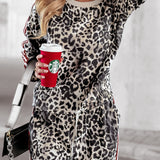 Leopard Round Neck Long Sleeve Top and Pants Set