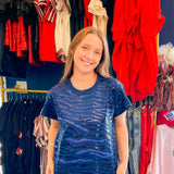 Queen Of Sparkles Navy Sequin Tiger Stripe Tee - Final Sale