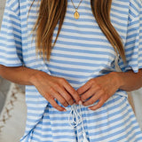 Striped Round Neck Top and Shorts Set