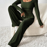 Scoop Neck Long Sleeve Top and Pants Set