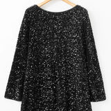 Sequin Round Neck Long Sleeve Mini Dress