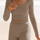 Scoop Neck Long Sleeve Top and Shorts Set