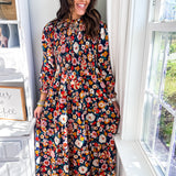 Karlie | London Floral Smock Tier Maxi Dress - Navy