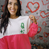 Queen Of Sparkles | White & Neon Pink Colorblock Logo Sweatshirt - Final Sale