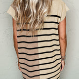 Striped Quarter Zip Cap Sleeve Sweater Dress