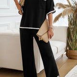 Contrast Trim Half Sleeve Top and Pants Set