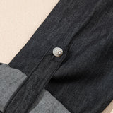 Pocketed Collared Neck Long Sleeve Denim Top