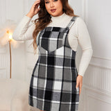 Plus Size Plaid Wide Strap Overall Dress