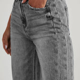 Raw Hem Wide Leg Jeans with Pockets