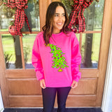 Who Christmas Tree Sweatshirt- Neon Pink