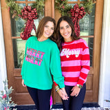 "Merry" Stripped Sweatshirt- Pink/Red