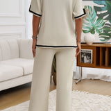 Contrast Trim Half Sleeve Top and Pants Set