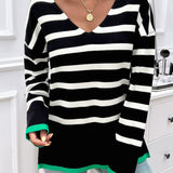 Striped V-Neck Long Sleeve Knit Top