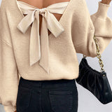 Tied Back V-Neck Long Sleeve Sweater