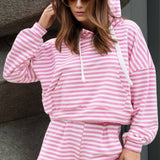 Drawstring Striped Hooded Top and Shorts Set